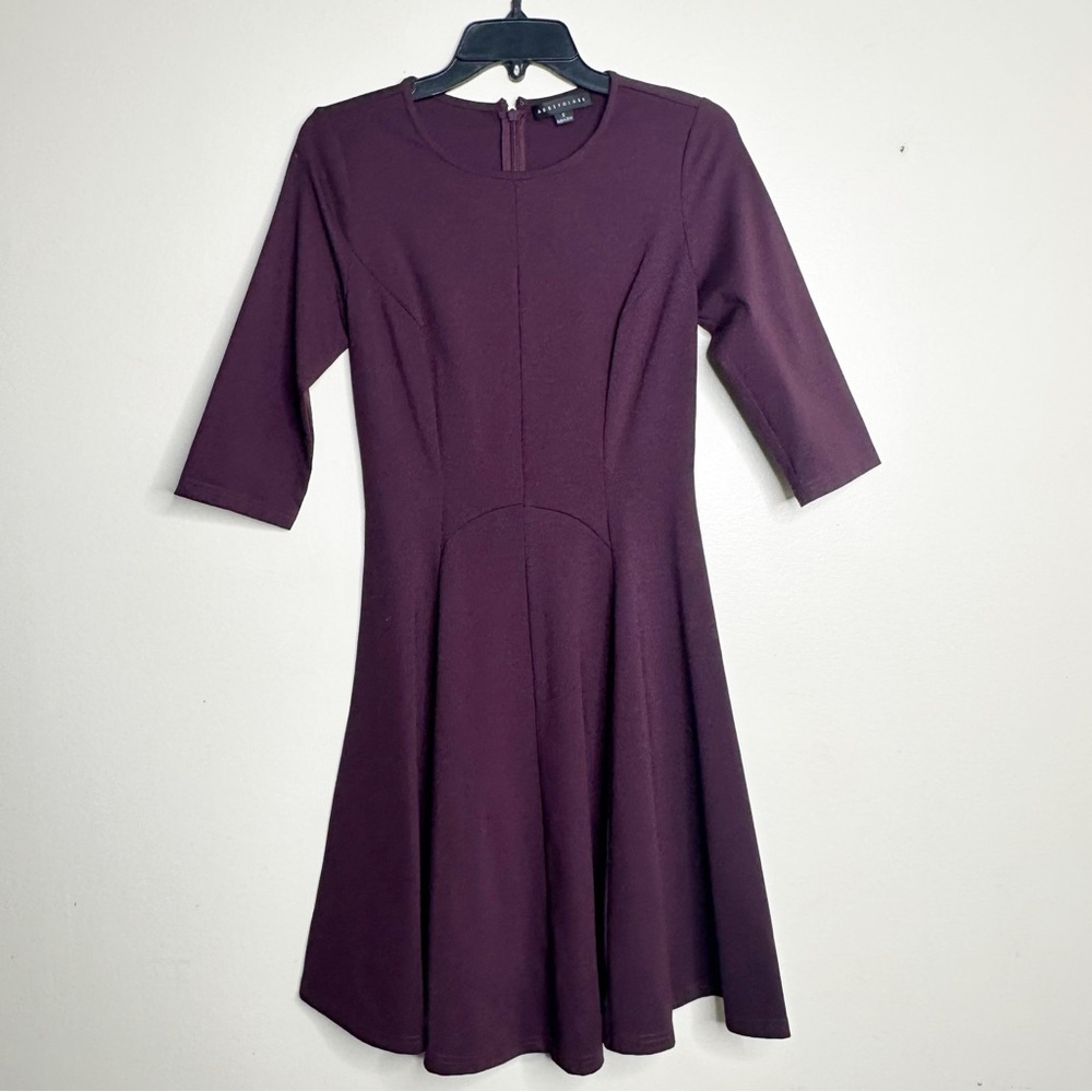 Abbey Glass Fit and Flare Burgundy 3/4 Sleeve Dress size Small